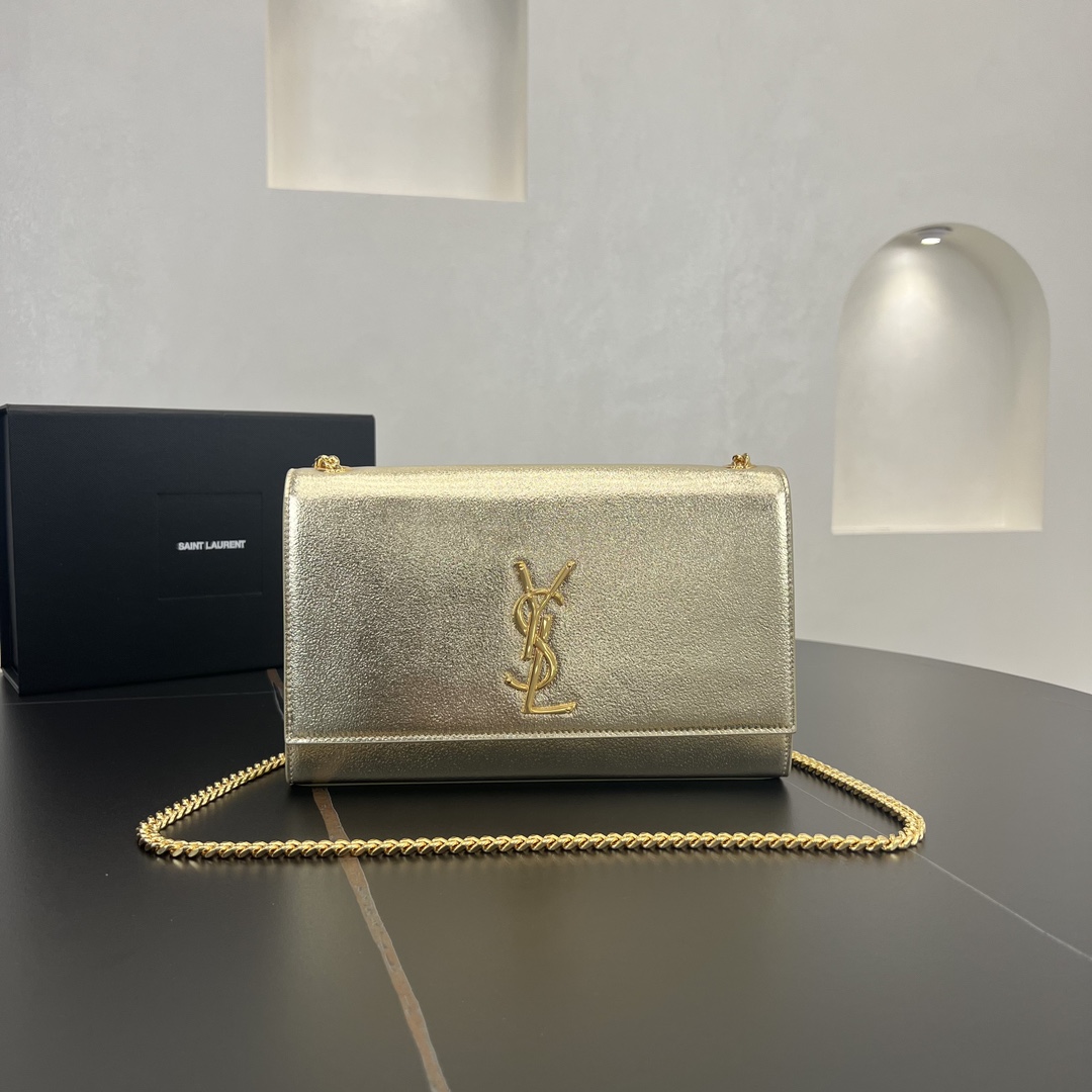 Saint Laurent Kate Medium Grain Calfskin Shoulder Bag Handbag Gold 364021 Gold